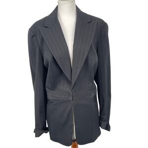 Lane‎ Bryant Pin Stripe Black French Cuff Hook Closure Blazer Size 18 Work Wear